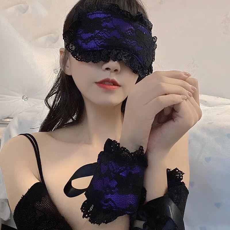 Lace Sleep with Satin Wrist Cuffs, Adjustable Blindfold and Love Cuffs for Couples, Soft Bedroom Accessories