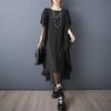 Rochie neagră vintage cu mânecă scurtă, mărimi mari, nouă, pentru femei, casual, largă, lungă, de vară