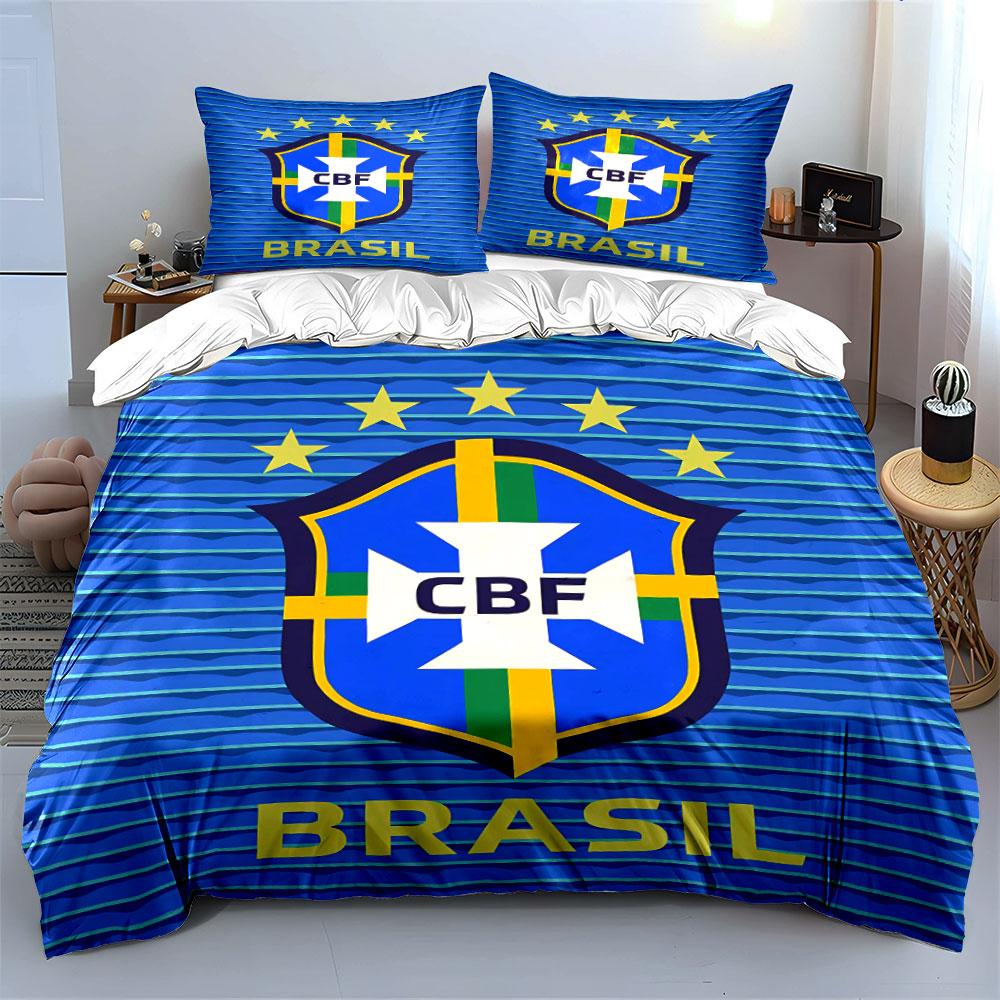 Set Biancheria da Letto Brasile CBF Blu Copripiumino Copripiumino Federe (1 * Copripiumino 2 * Federe, senza piumino)