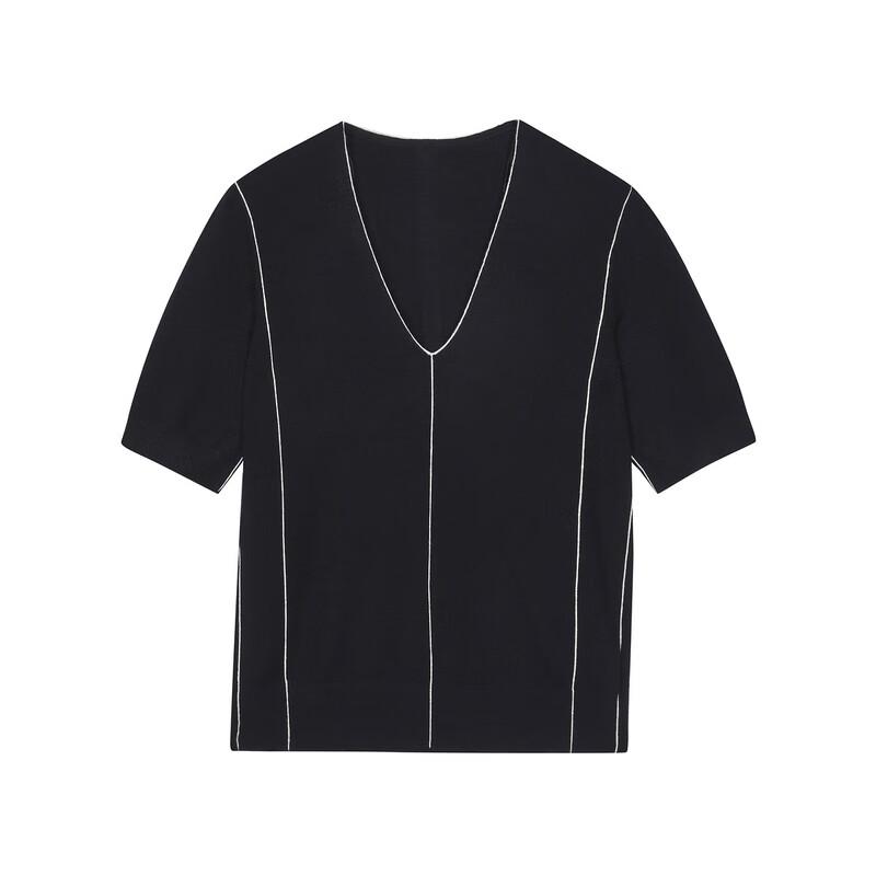 LESS 2024 Autumn Slim-Fit V-Neck Short Sleeve Pullover