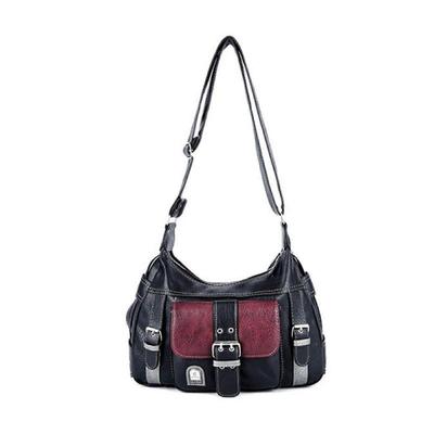 Punk Messenger Bag for Women Girls Stylish PU Leather Shoulder Bag Color Block Tote Bag Large Capacity Handbag Ins