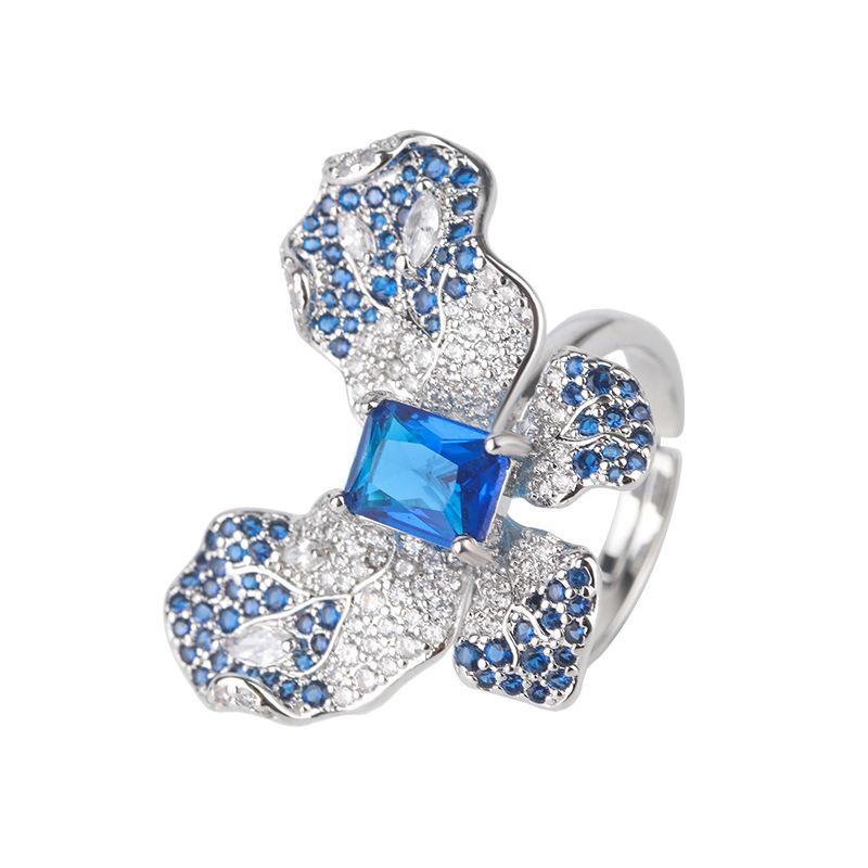 Personalized Fashion Butterfly Open Ring, Emerald Colored Treasure Ring, Three-Dimensional Exaggerated Butterfly Zircon Ring.