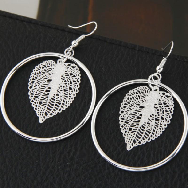Fashionable Leaf and Circle Drop Earrings , Exaggerated Design Alloy Earrings for Women , Trendy Accessory