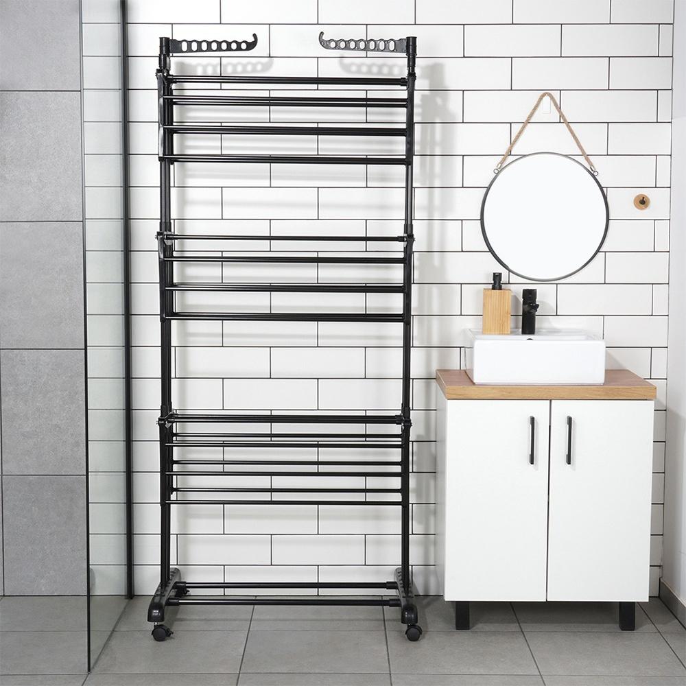 Portabiancheria Verticale in Metallo Nero su Ruote 125X170 Cm