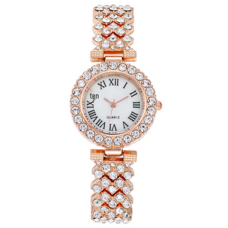 Fashion Roman Numeral Women's Watch & Bracelet Set with Diamond Inlay