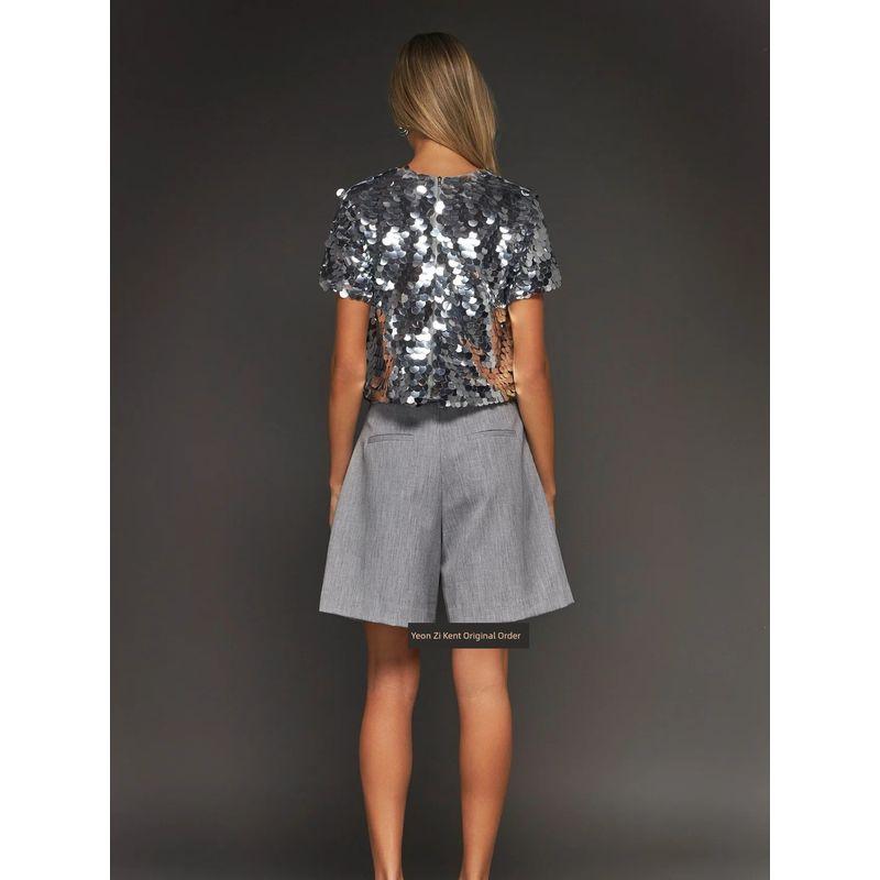 Mirror Large round Sequin Tops + Skirt Fashionable Disco Nightclub Hip Hop Dance Party Fashionable Suit