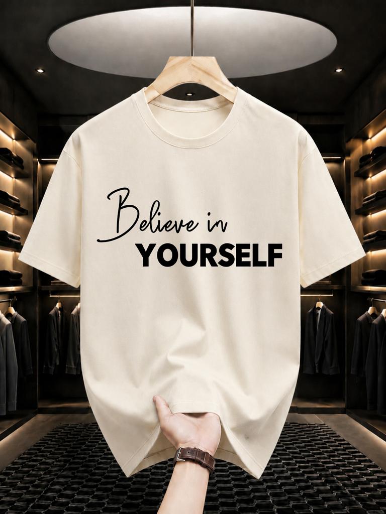 2026 New Cotton Tshirt Believe In Yourself Inspirational Slogan Print Crew Neck Short Sleeve Casual Top