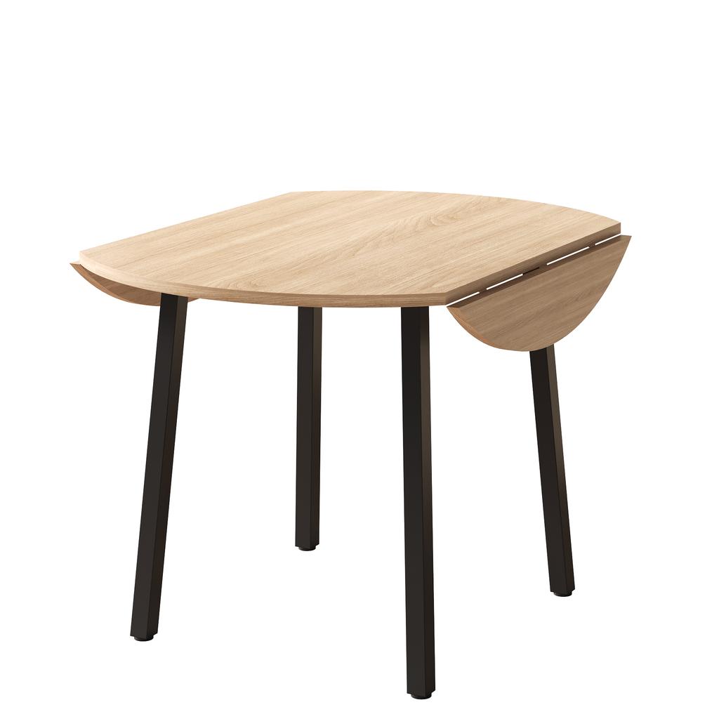 Folding Dining Table, 100 x 100 cm, suitable for 2-4 people, round, metal legs, foldable tabletop, suitable for small apartments, oak color