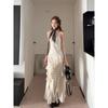 Early spring women's clothing 2026 new long suspender polka dot dress suit Korean a complete set of ootd wear long dress