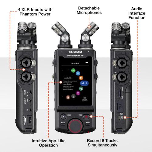 TASCAM Portacapture X8 32-bit Float 192kHz (Hi-Res) 8-Track Portable Recorder with USB Microphone for Podcasts, YouTube, and ASMR