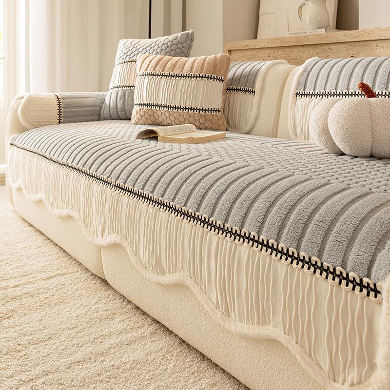 

New Cream Style Sofa Cushion Solid Color Winter Thick Anti Scratch Wear-resistant Skin Friendly Anti Slip Warm Cover Cloth Towel 70X70cm світло-сірий колір