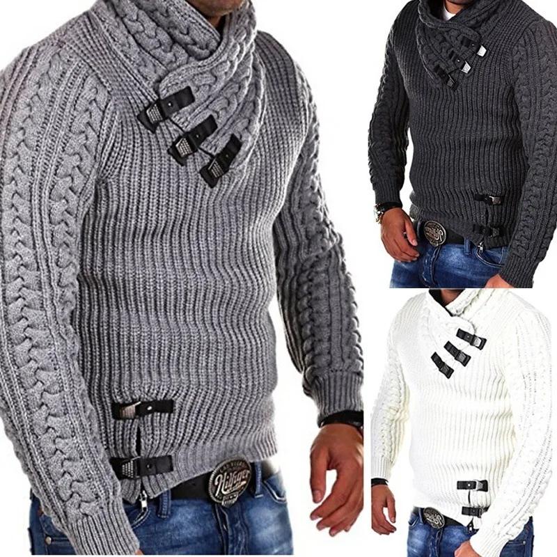 Sweaters Men Pullovers Knitted Full Sleeve Mock Neck Tops Knit Solid Slim Fit Top Splice Casual Regular Autumn Winter 2024