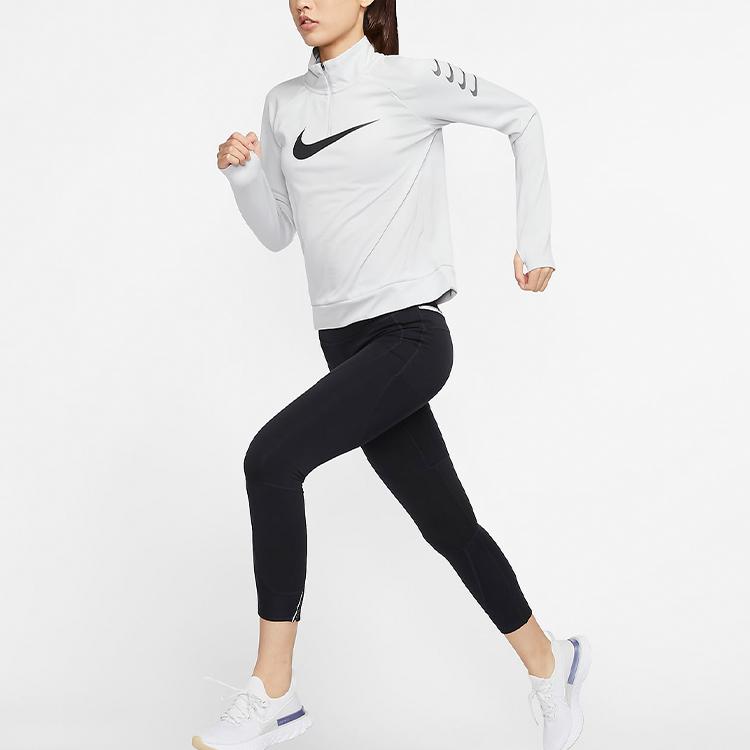 Nike Swoosh Run Logo Printed Reflective Half-Zip Casual Sports Top Women Tops Fog-Gray CW0293-097