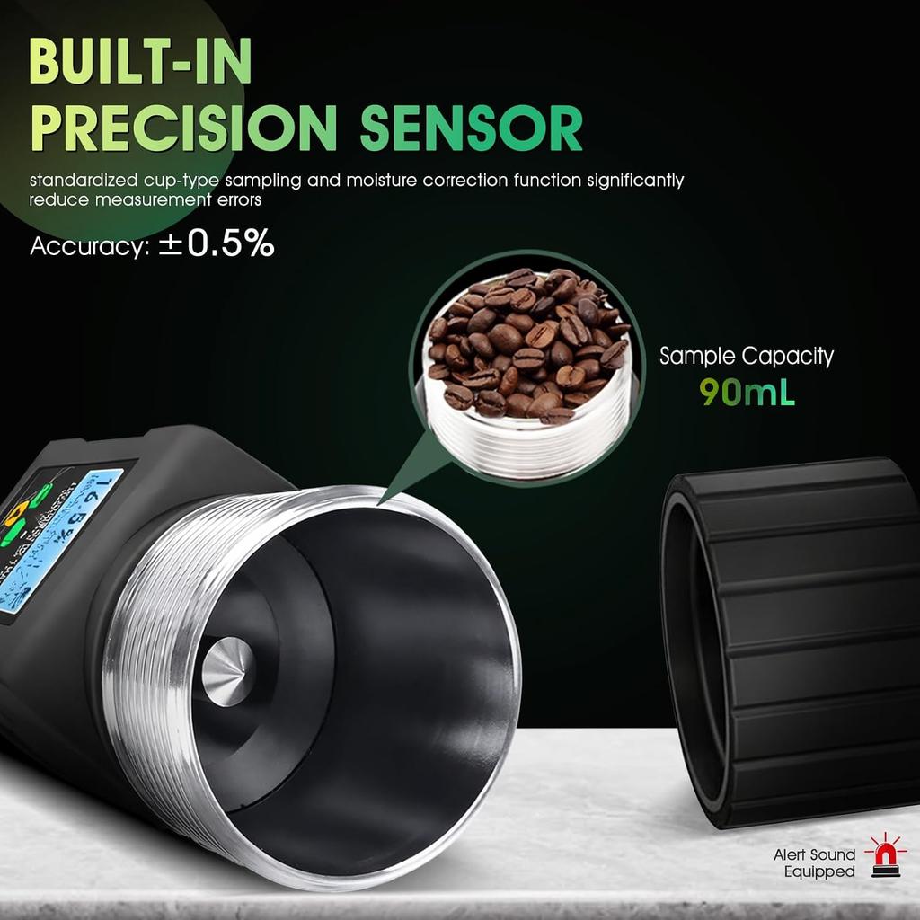 Digital Grain Moisture Meter 40 Grains Tester ±0.5% Accuracy Temperature with Data Storage for Wheat Corn Soybean Cocoa Beans