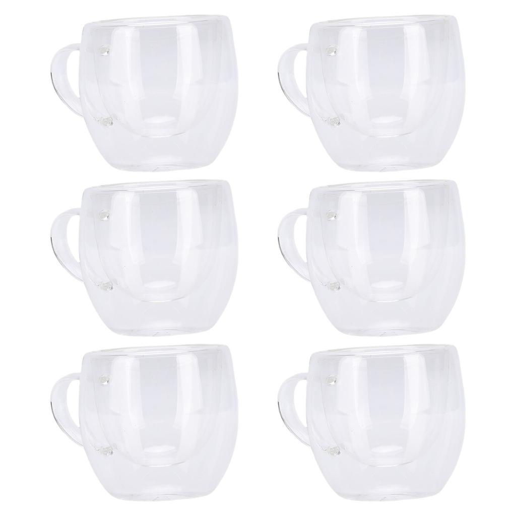 6Pcs Double Wall Glass Coffee Mugs Set Clear Insulated with Handle Egg Shaped for Juice Beer Water 350ml