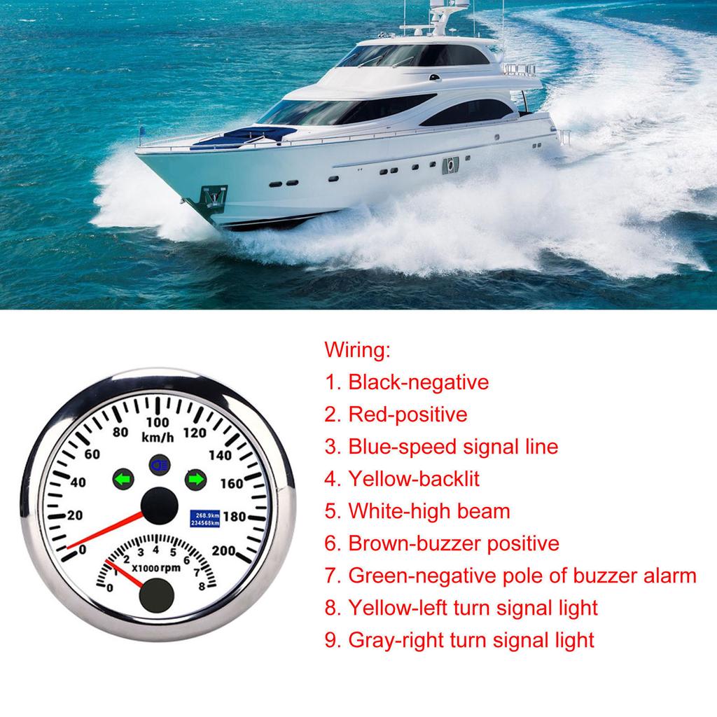 85mm 200kmCelsiush GPS Speedometer 0‑8000rpm Tachometer Gauge LCD Red Backlight Waterproof for 12VCelsius24V Car Boat Yacht RV Truck