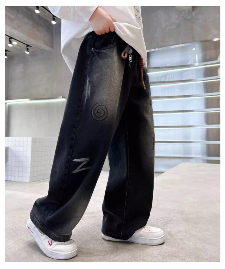 Boys' 2025 Autumn Jeans: Fashionable Wide-Leg Pants for Middle and Big Kids
