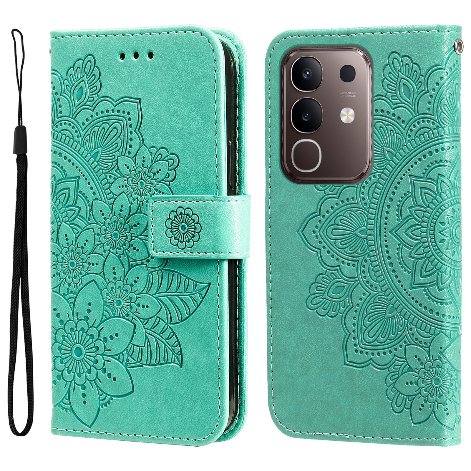 

For vivo Y300i 5G/vivo Y39 5G Case Floral Pattern PU Leather Wallet Stand Phone Cover Green