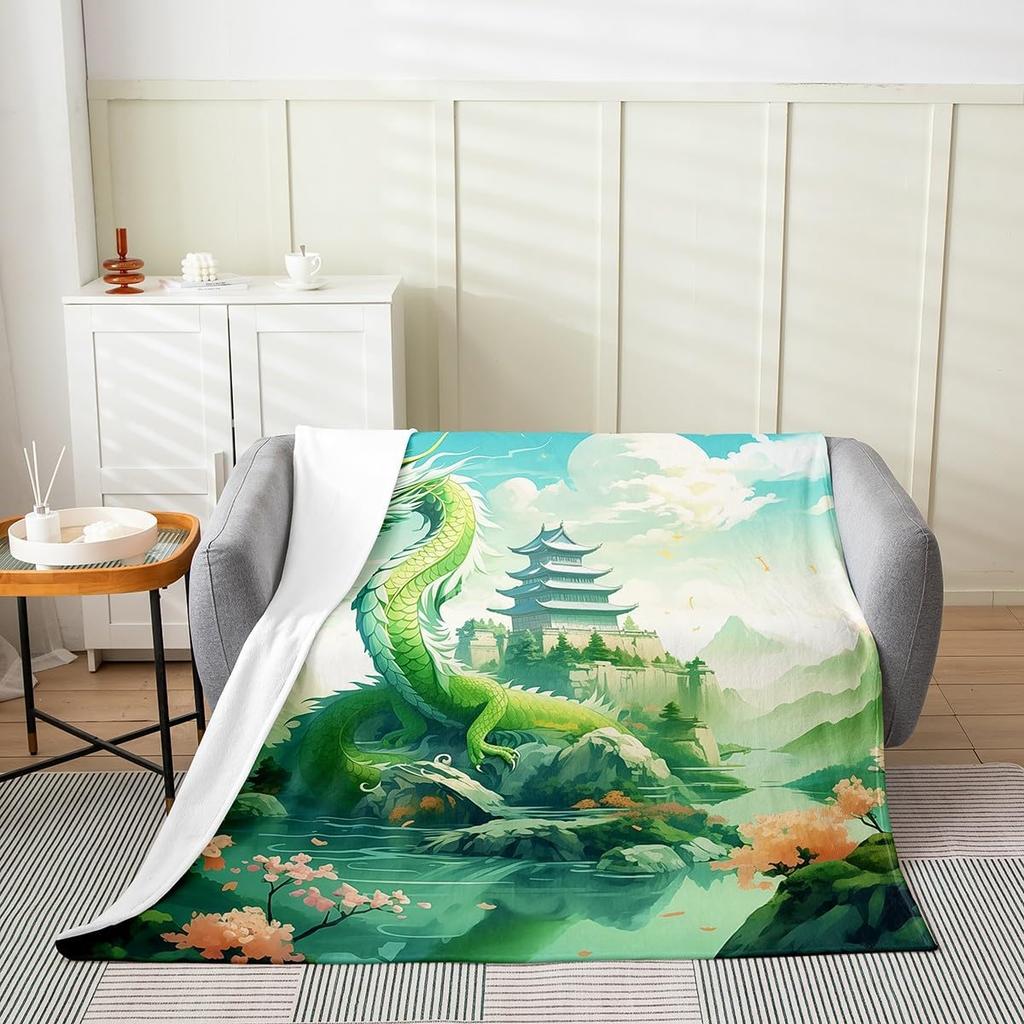 Japanese Style Blanket White Black Crane Throw Blanket Cherry Blossoms Fleece Twin Geometric Plaid Fuzzy Blanket All