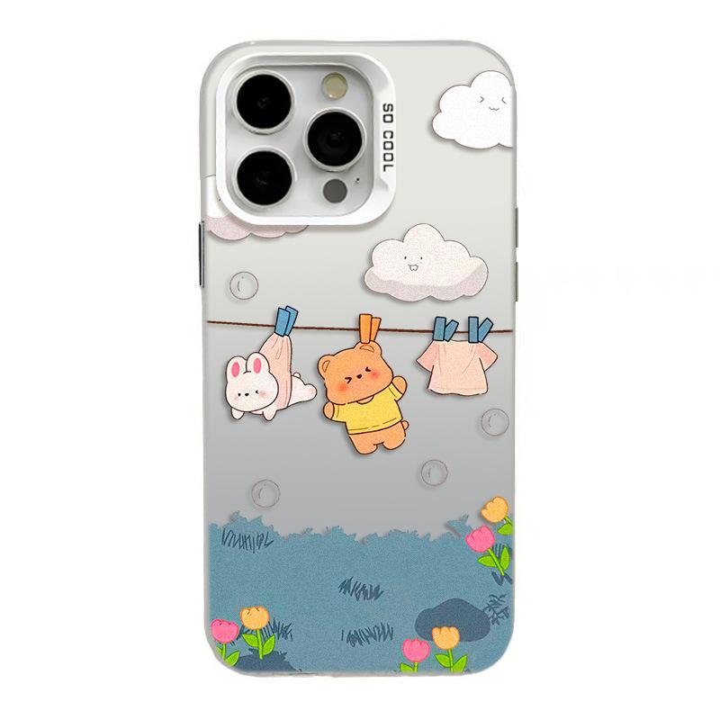 Silver Cartoon Bear iPhone Case for iPhone 13/14/15 Pro Max/16 Pro/17