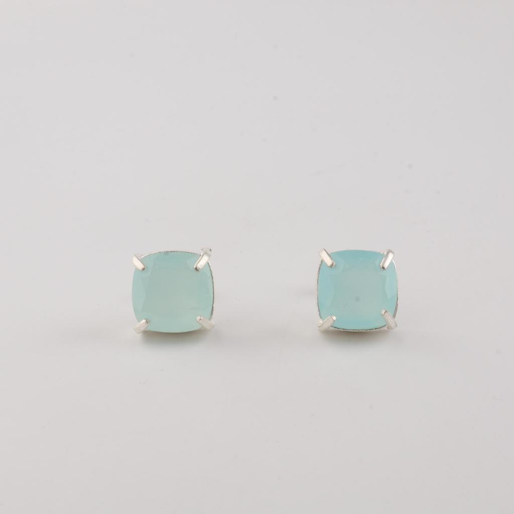 Aqua Chalcedony Gemstone 925 Sterling Silver Handmade Jewelry Designer Studs Earring 1" For Gift EE-181-18