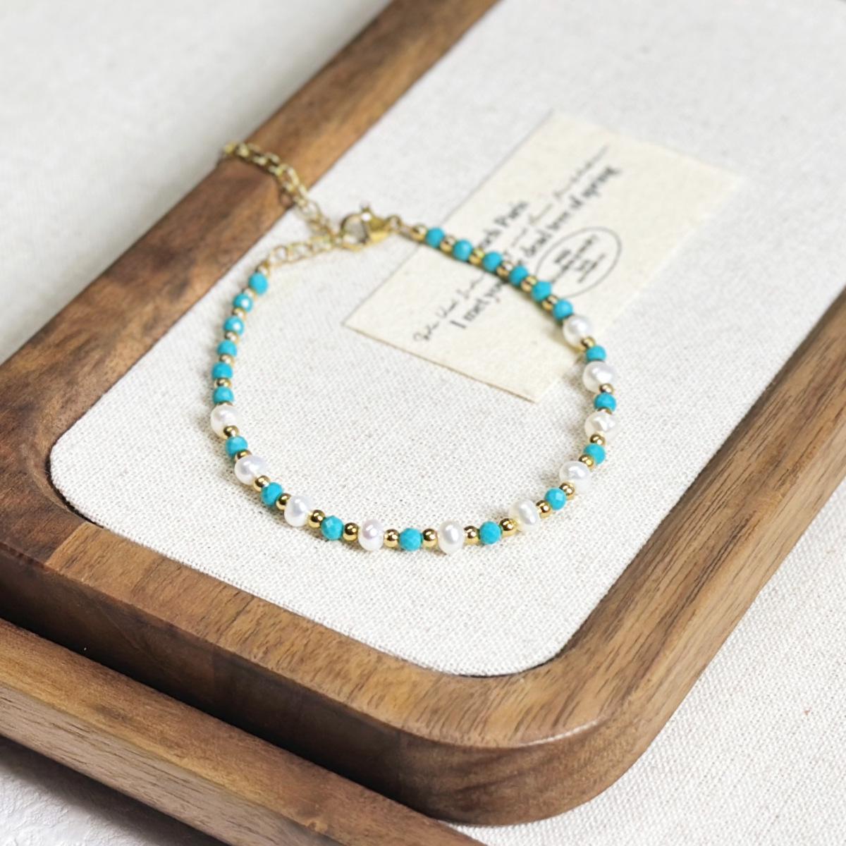 Bohemian-Style Handmade Bracelet with Freshwater Pearls and Titanium Steel Beads.