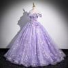 Elegant Off-the-Shoulder Purple Evening Dress with Puffy Skirt for Student Performances or Formal Events