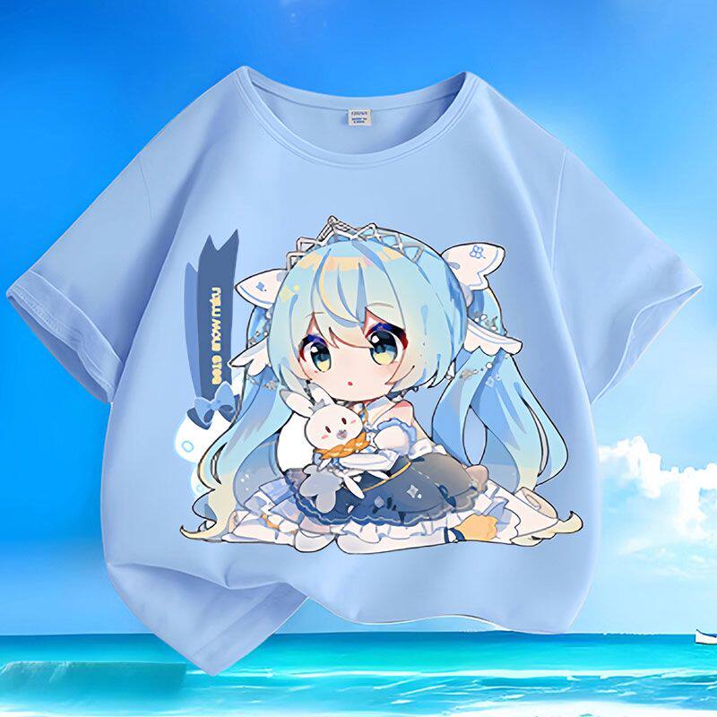 New Cute Hatsune Miku Cotton Printed Unisexs and Womens Summer Loose and Versatile Fashion Casual Round Neck Short Sleeve