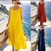Women's Round Neck Sleeveless Maxi Dress Loose Fit Vacation Casual Linen Dress 2026 Summer Solid Color Beach Sundress