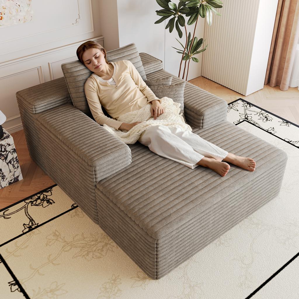 115*159cm, Comfortable Corduroy Sofa, Deep Seat, Boneless Modular, Sponge, No Assembly Required, Compression, Living Room, Bedroom, Camel