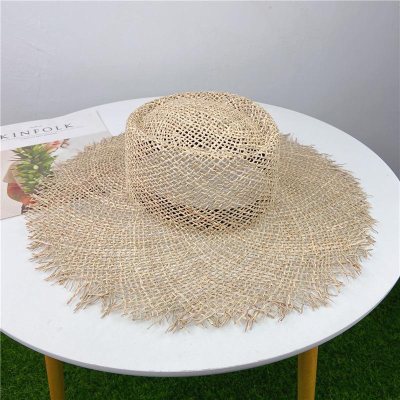 European and American Retro Style Rough Edge Seaweed Straw Hat Hollow Breathable Sun Hat Women Summer Travel Sun Protection Beach Hat