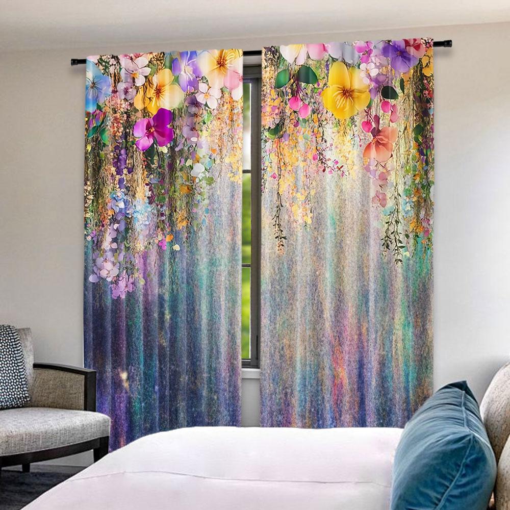 2 Stück Blumenvorhänge Lila Blumen Blumenvorhänge Geeignet für Schlafzimmer Badezimmer Wohnzimmer Esszimmer Küche Arbeitszimmer