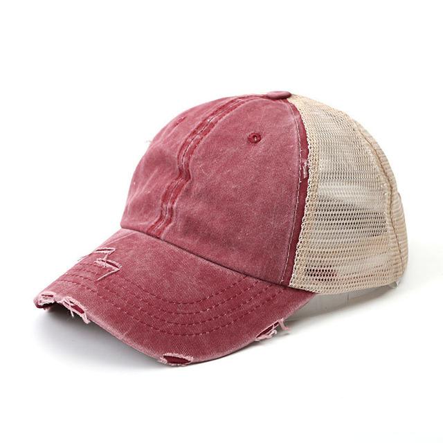 Women Summer Ponytail Baseball Cap Cottony Denim Patchwork Mesh Broken Sunhat Outdoor Sports Vintage Snapback Golf Baseball Hat