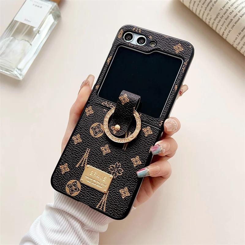 

Роскошный чехол-кольцо для телефона с ретро-узором для Samsung Galaxy Z Flip 5 4 3 5G, противоударный чехол-браслет-цепочка на заднюю панель для женщин For Z Flip 5
