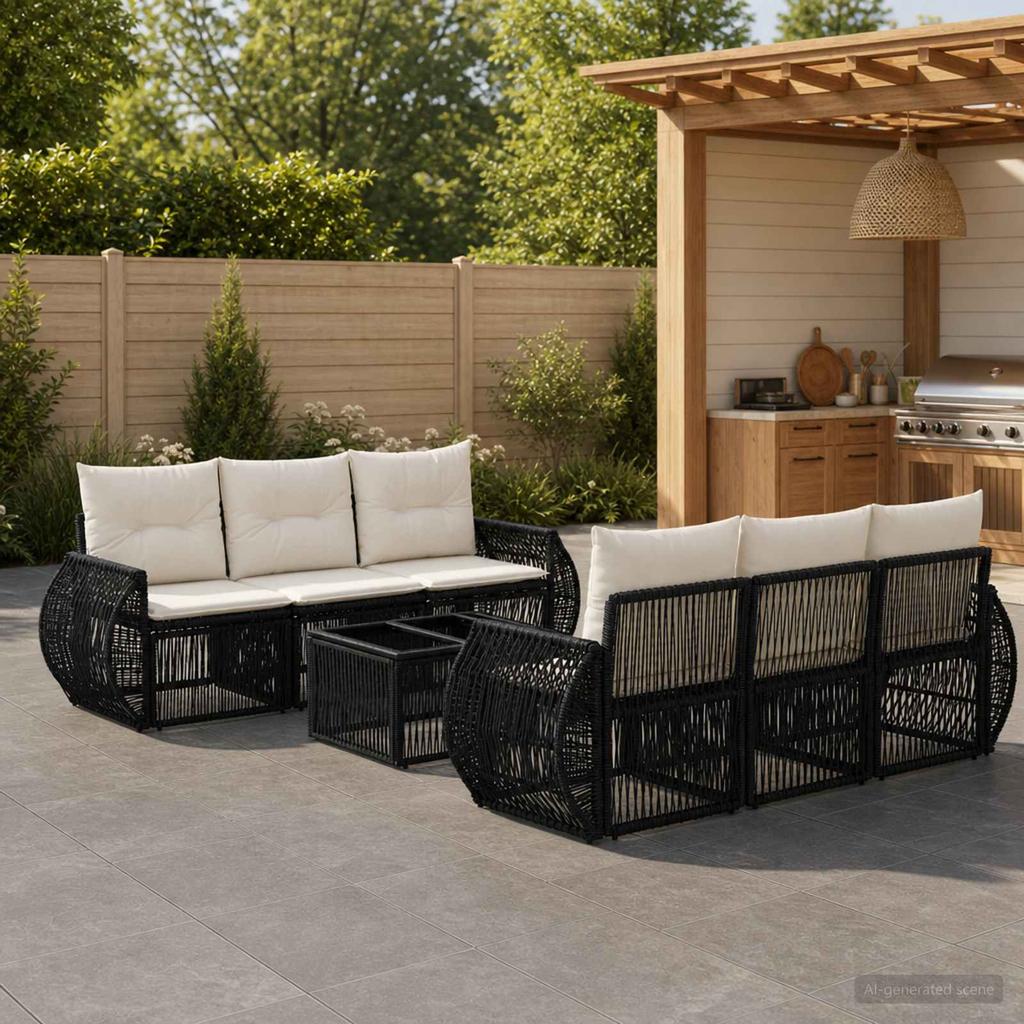 Garden Sofa Set 7 Pieces Black Poly Rattan