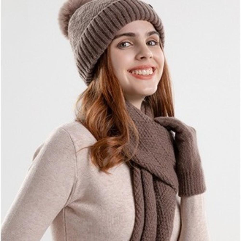 3Pcs/Set Thicken Knit Beanie Snood Set Warm Touchscreen Gloves for Men Women