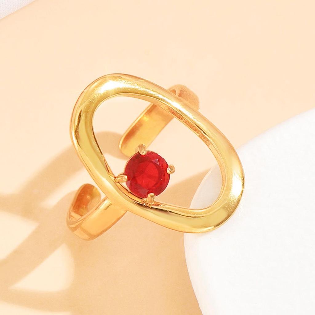 INS Style Hollow Geometric Oval 18K Gold Plated Stainless Steel Ring