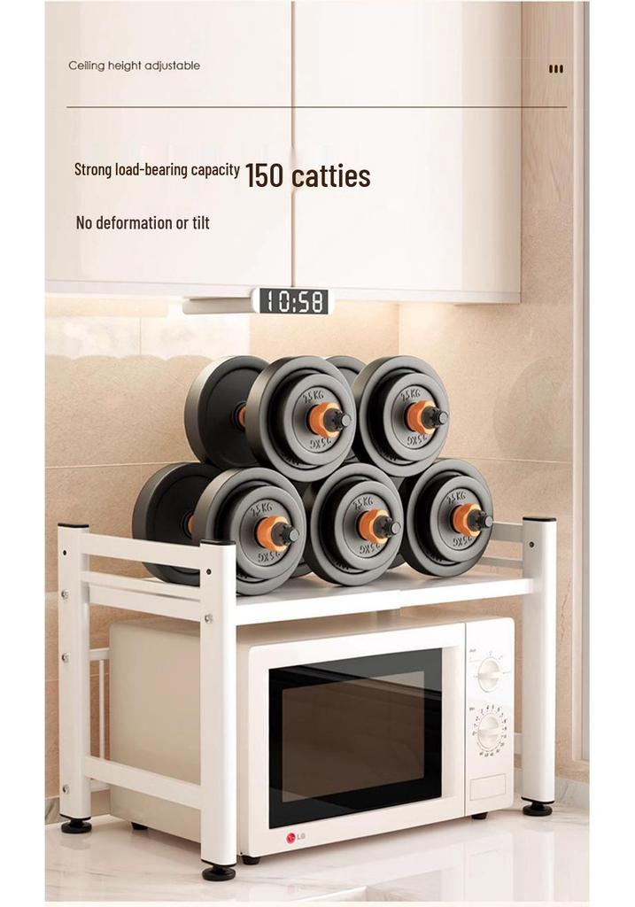 Two-Layer Telescopic Carbon Steel Microwave Oven Rack for Countertop Storage