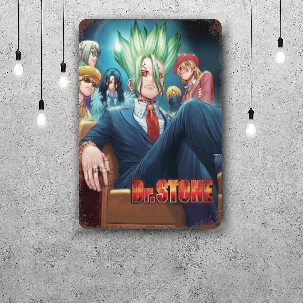 dr stone manga eng anime Decor Poster Vintage Tin Sign Metal Sign Decorative Plaque for Pub Bar Man Cave Club Wall Decoration