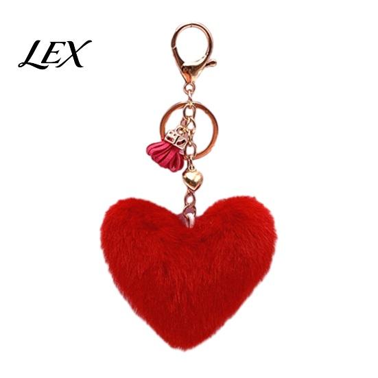 Plush Love Keychain Heart for Backpack, Fuzzy Keyring Decorative Bag Charm, Women Girls Handbags Accessory