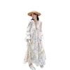 French Chic Floral Print Romantic Summer Long Dress with Elegant Hem
