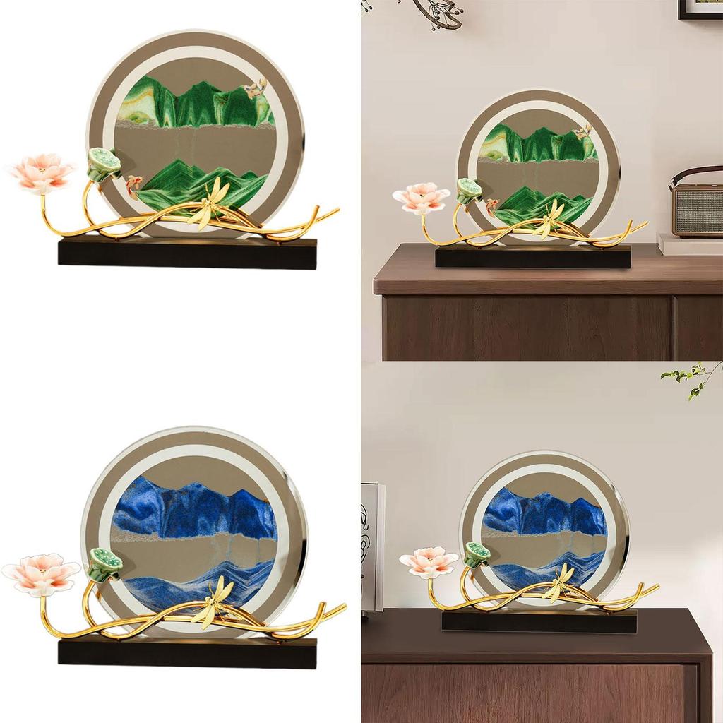 Quicksand Decor Creative Sandscape Round Versatile Ornament Flowing Sand Painting for Desk Bookshelves Home Living Room Wedding