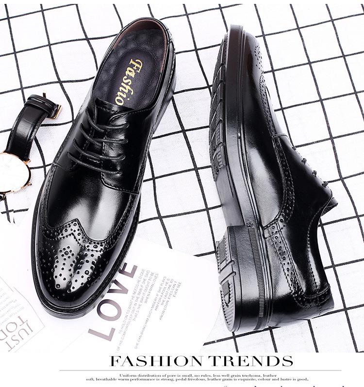 Men's Formal & Casual Brogue Leather Shoes - Low-top Pointed Toe Carved Cowhide, Large Sizes Available