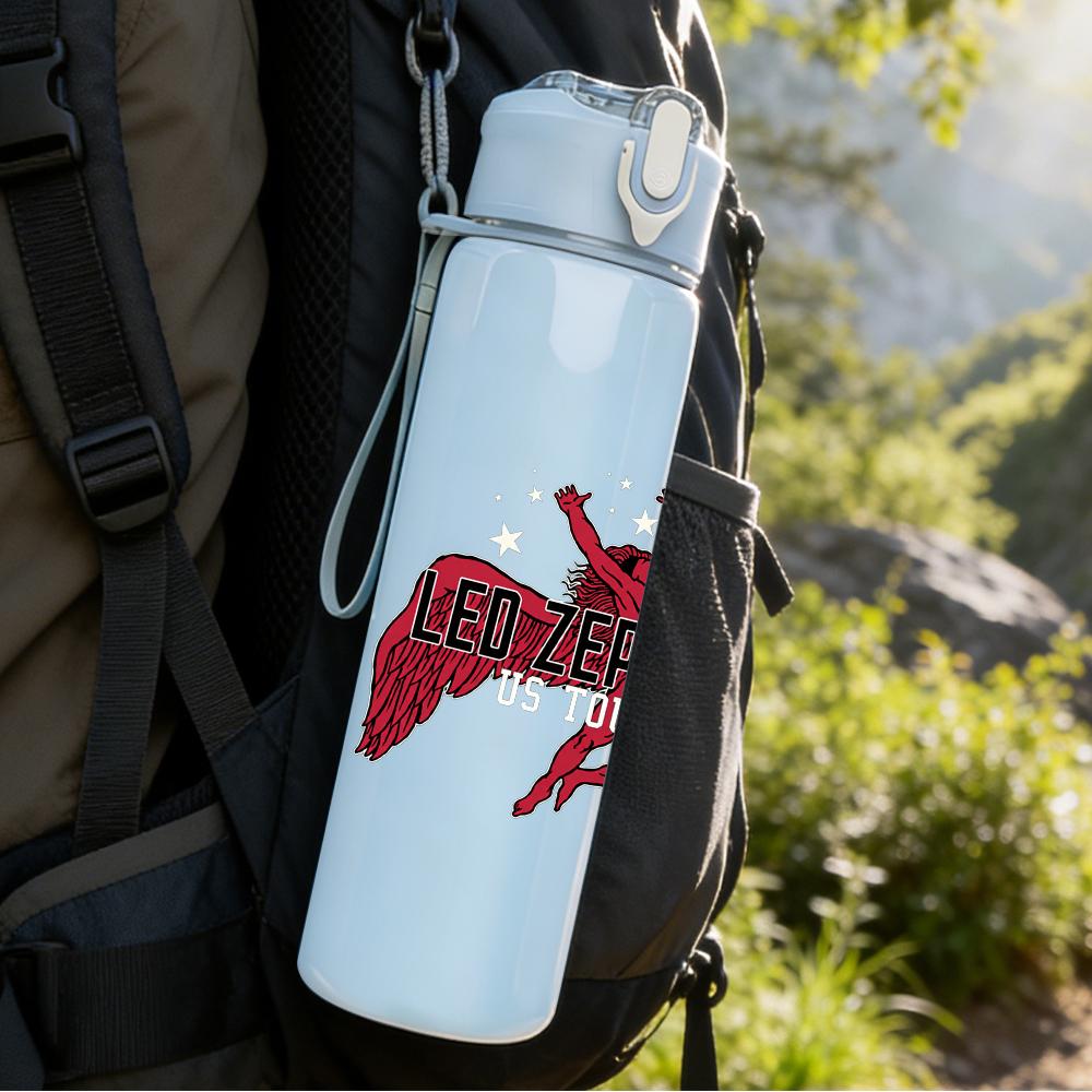 1PC Red winged horse creature print 750ml colorful plastic sports water bottle leakproof pop up lid with straw for outdoor work home use