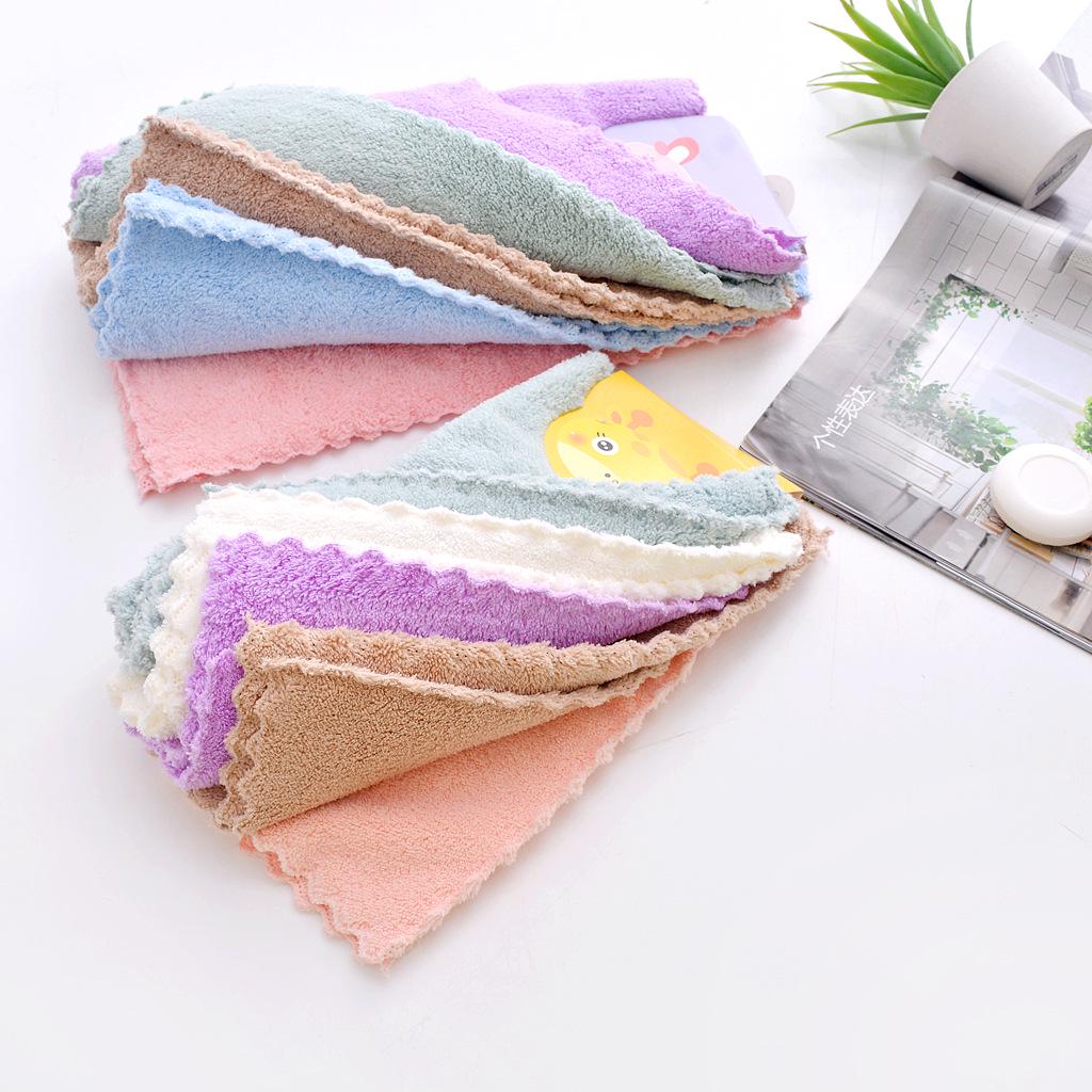 Coral Fleece Warp Knit Lace Towel: Absorbent 30x30cm Kitchen Wipe Cloth