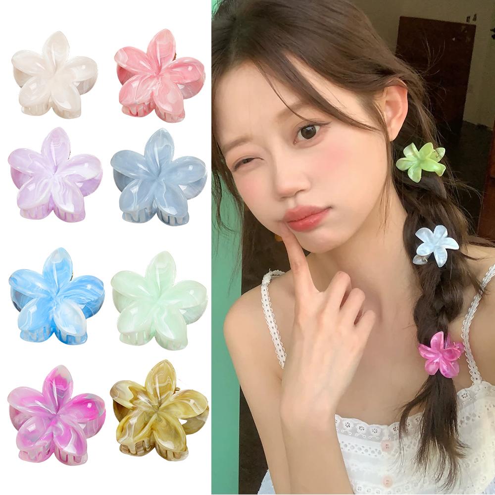 Hawaiian Gradient Hair Clips Marble Flower Hair Claws Women Small Size Fashion Headwear Hairpin Crab Barrette Hair Accessories