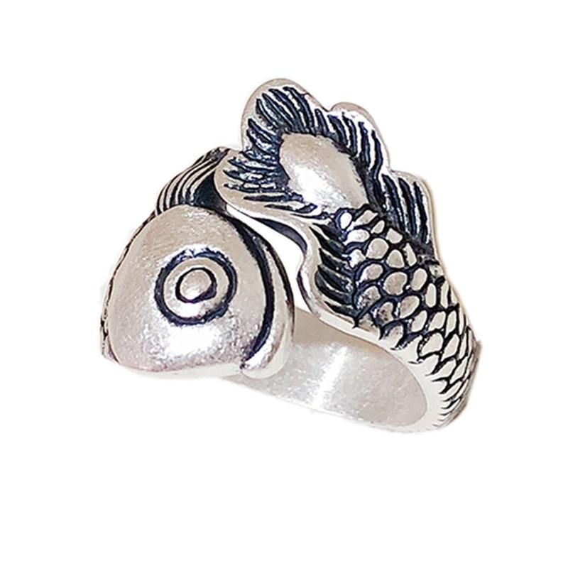 Adjustable Open Ring With Vintage Koi Fish Design Plated Copper Retro Ethnic Style Finger Men Women