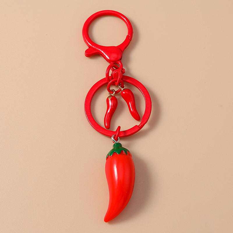 Fashion Resin Simulation Fruit Keychain Women Girls Chilli Strawberry Cherry Key Ring Pendants for Handbag Decor Jewelry Gifts