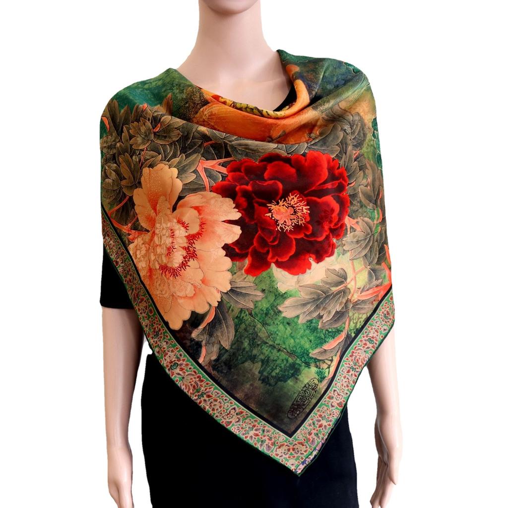 Double-sided heterochrome fragrant cloud yarn large square scarf elegant red cloud yarn Chinese style silk scarf shawl scarf high-end gift
