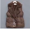 Winter Cotton Fur Integrated Down Vest Womens Puffer Vest Stand Collar Button Down Padded Jacket with Drawstring Waistcoat